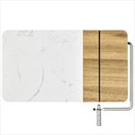 HST11614 Marble Acacia Cheese Board With Cheese Slicer And Custom Imprint